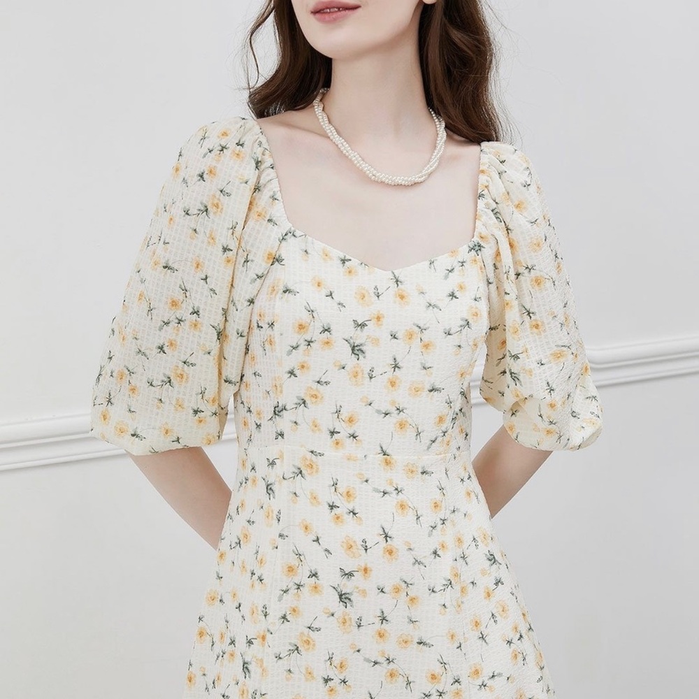 Long maxi floral autumn dress | with slit